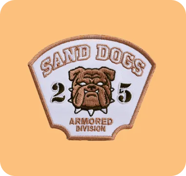 custom patch of sand dogs with light orange background